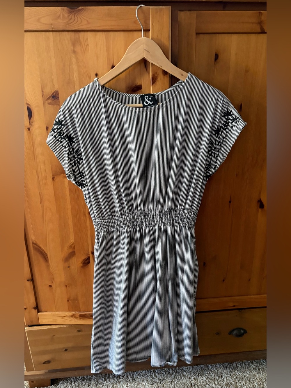 Black and White Striped Mini Dress with Smocked Waist